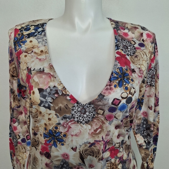 Asos Curve Jewel Flower Print V-Neck Coquette Bodycon Cottagecore Midi Dress 16 - Picture 4 of 11